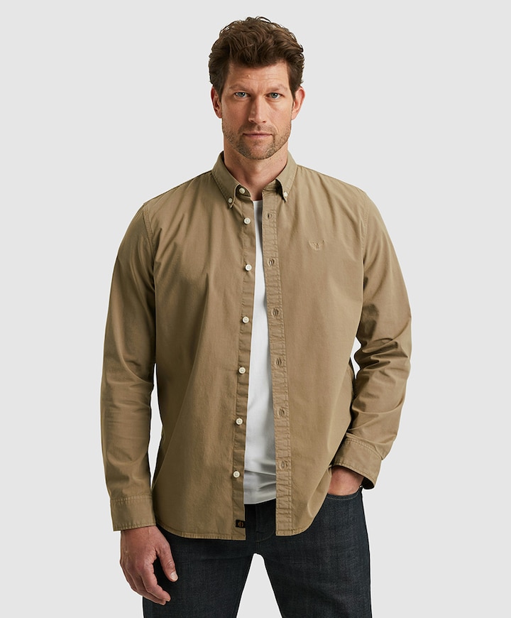 Heren overhemd lange mouw beige
