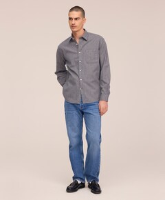 Heren overhemd lange mouw blauw