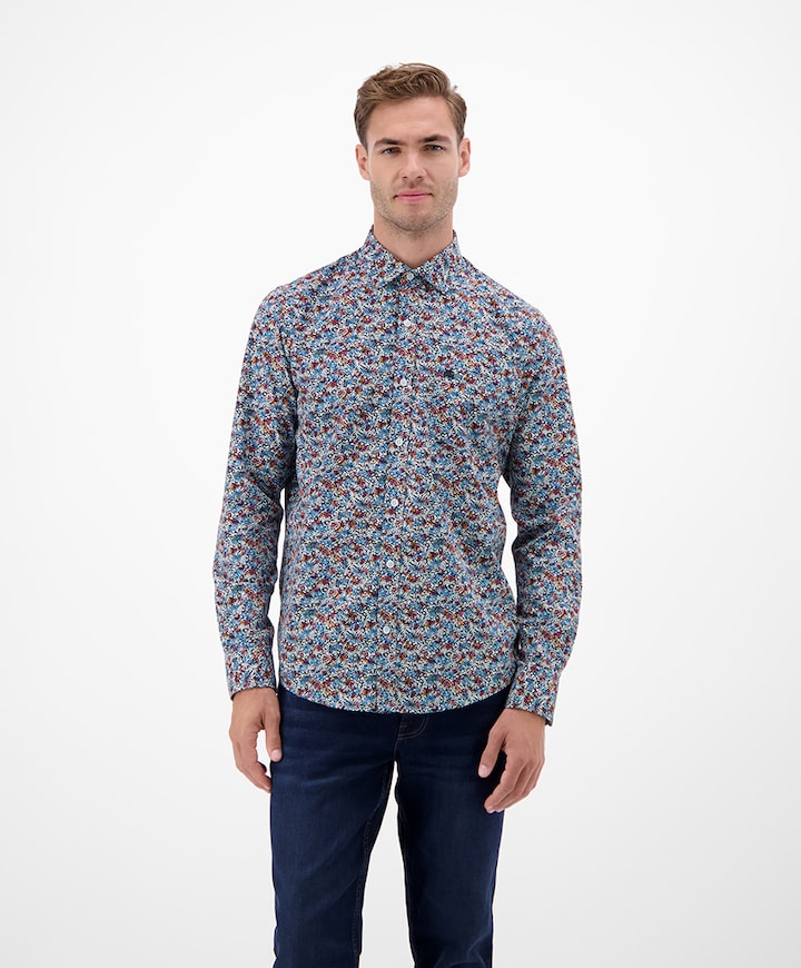 Heren overhemd lange mouw blauw