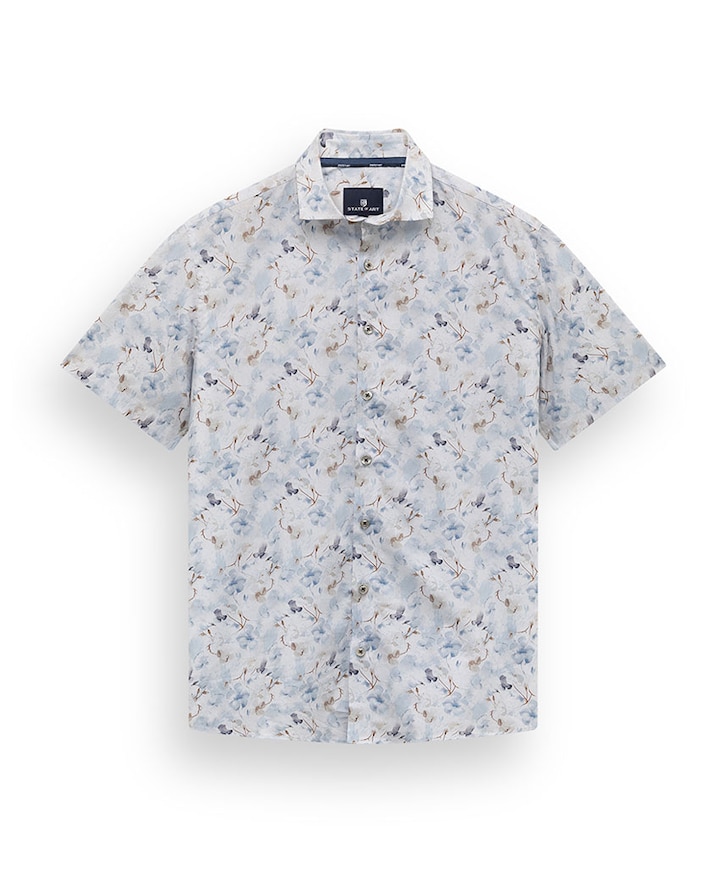 Heren overhemd korte mouw blauw