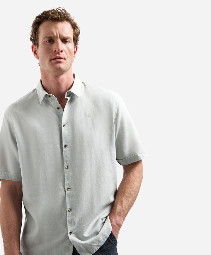 Heren overhemd korte mouw groen