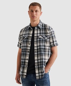 Heren overhemd korte mouw blauw
