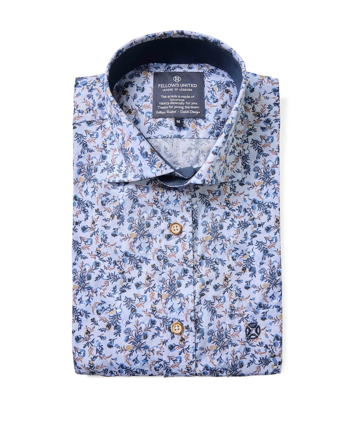Heren overhemd korte mouw blauw