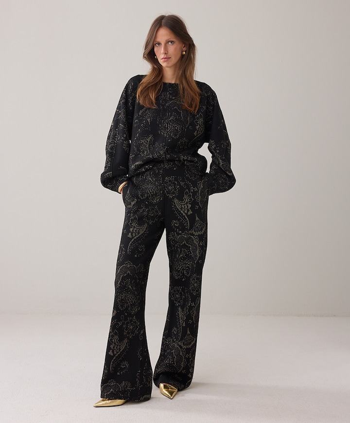 Ornamental jacquard broek zwart