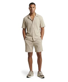 Heren overhemd korte mouw beige