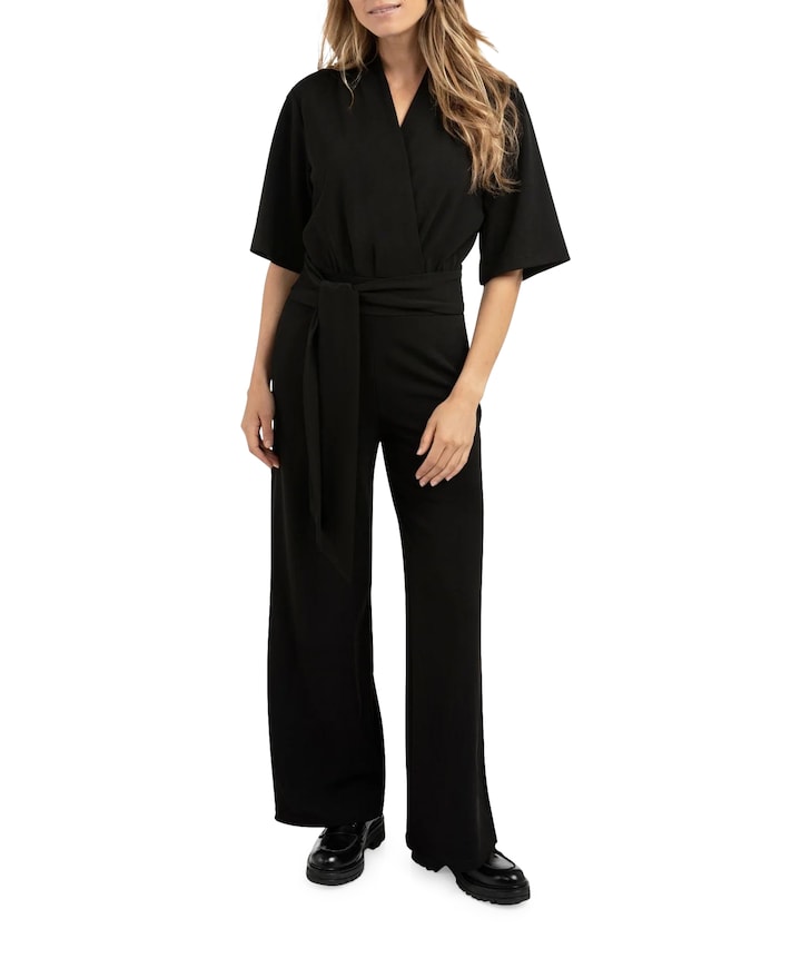 With short sleeves dames jumpsuit zwart