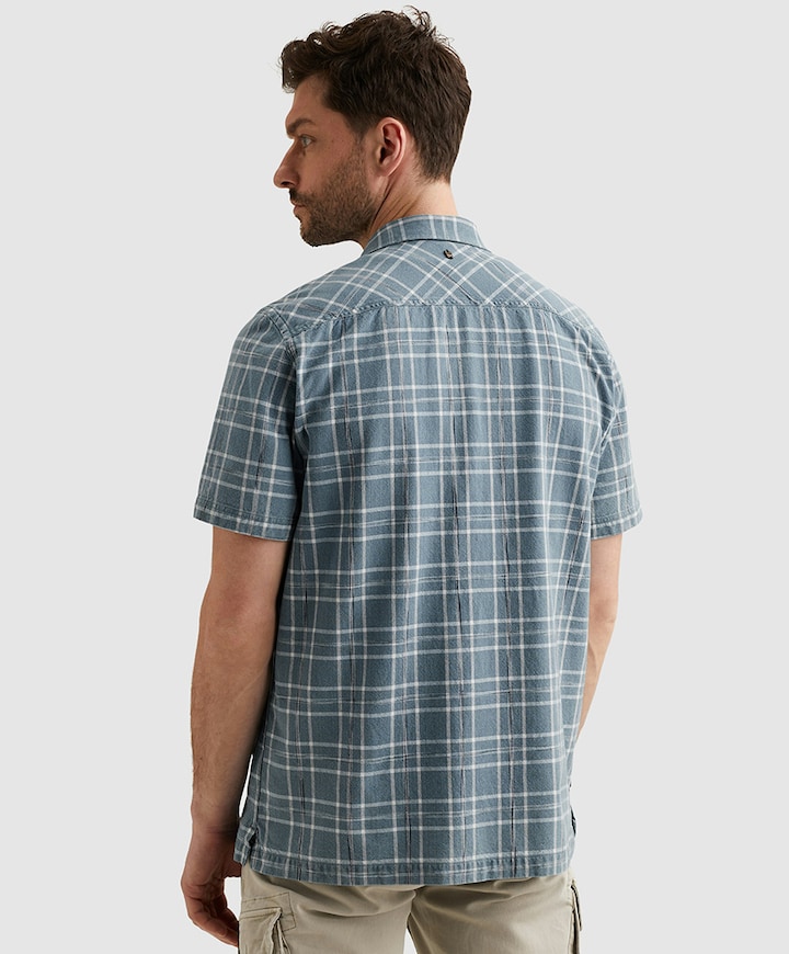 Heren overhemd korte mouw blauw