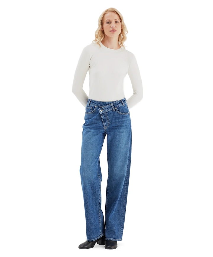 Relaxed straight dames jeans blauw
