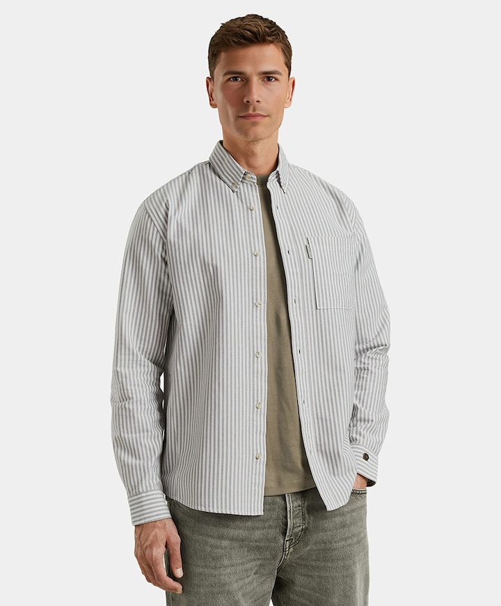 Heren overhemd lange mouw beige