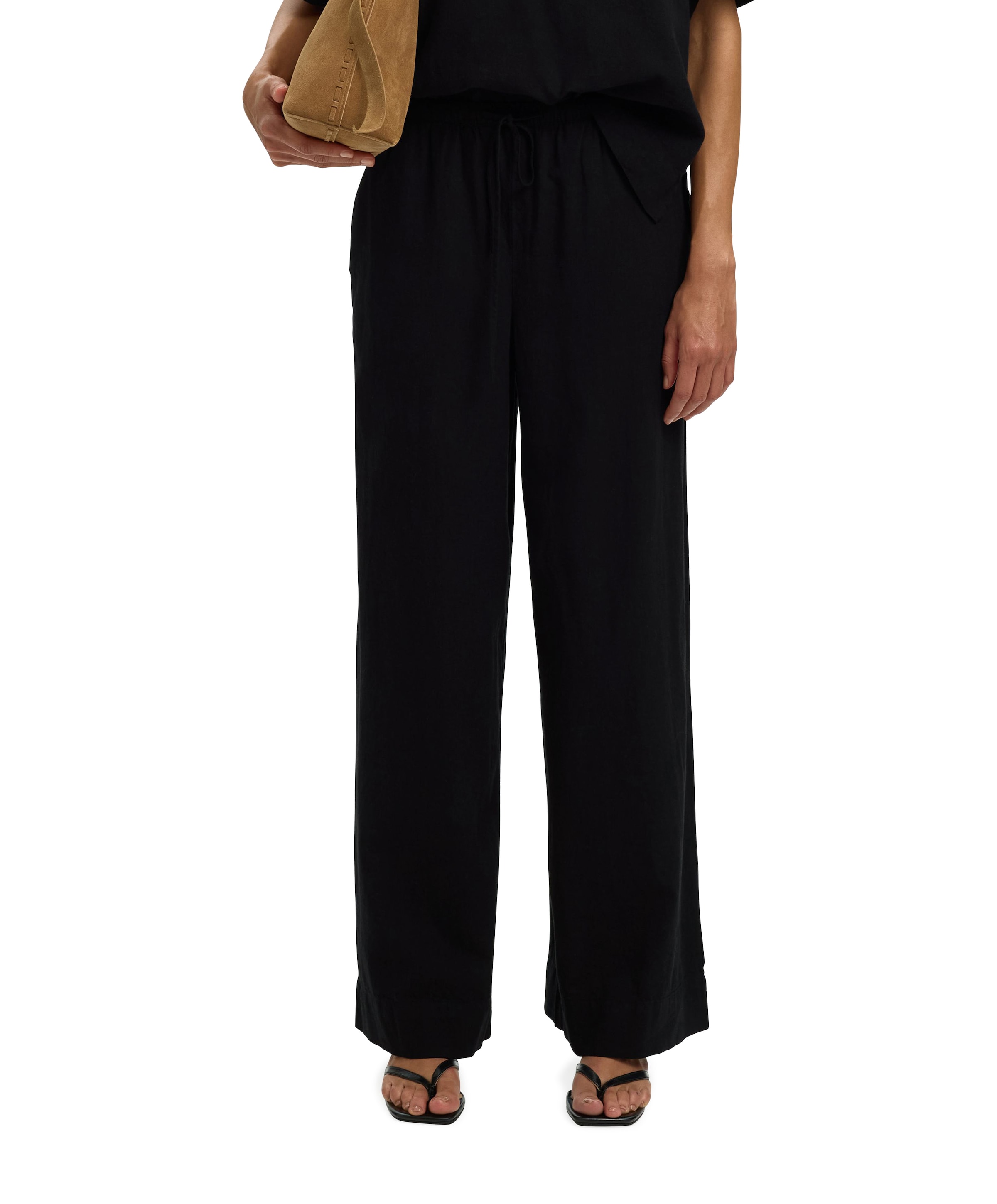 SLFLUISA MW WIDE LINEN BLEND  dames broek zwart