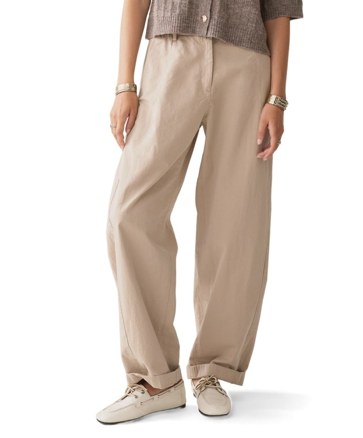 Barrel fit Cotton dames broek beige