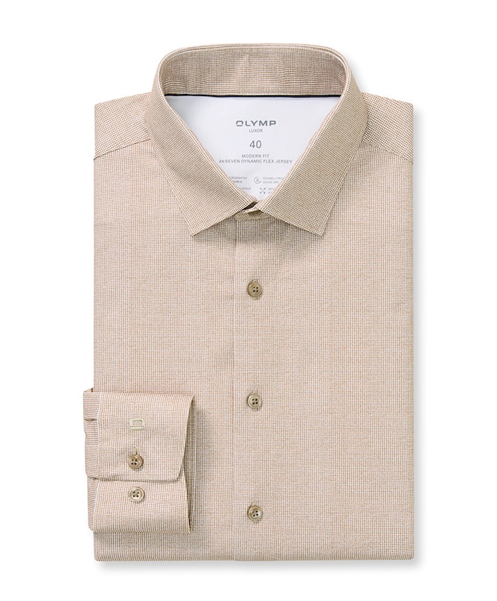 Heren overhemd lange mouw beige