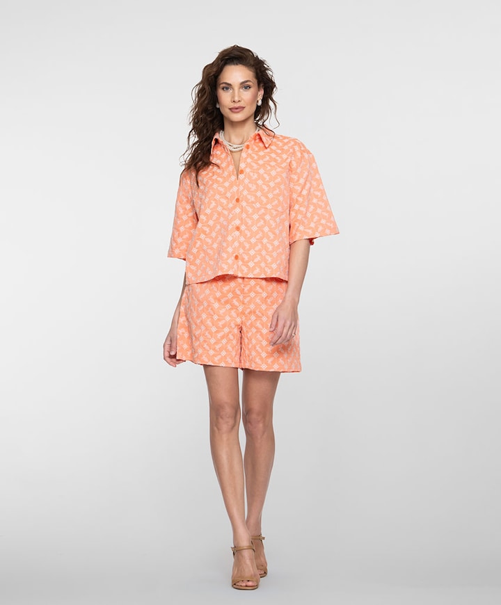 Embroidery dames korte broek oranje