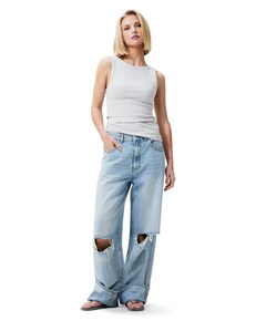 Super loose fit damaged dames jeans blauw