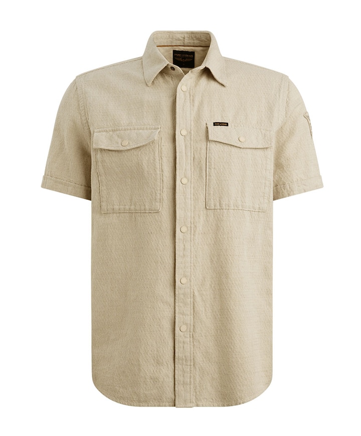Heren overhemd korte mouw beige