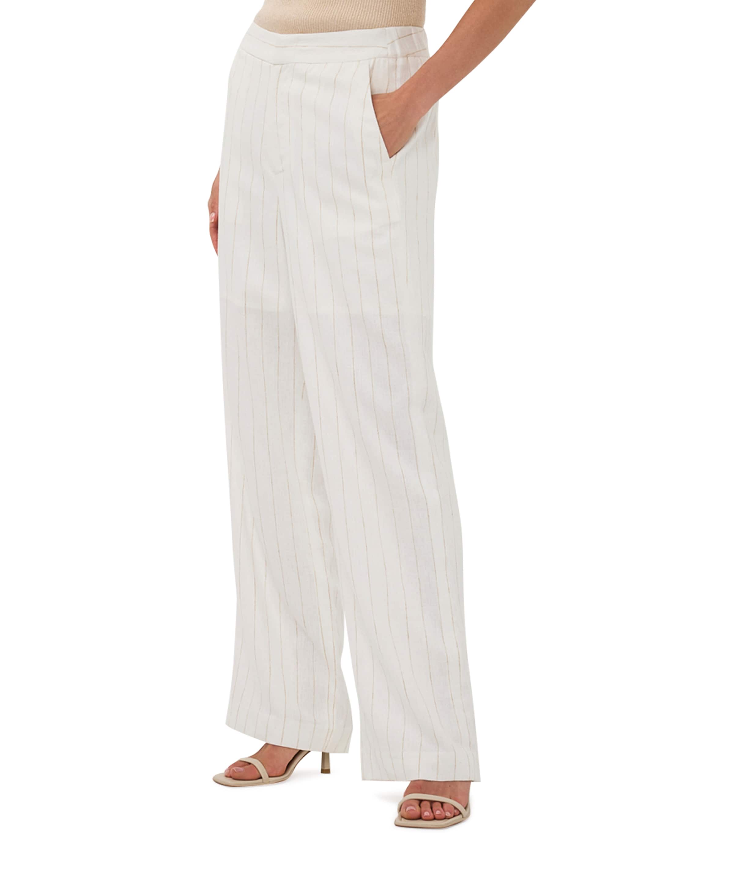 Linen striped dames broek ecru