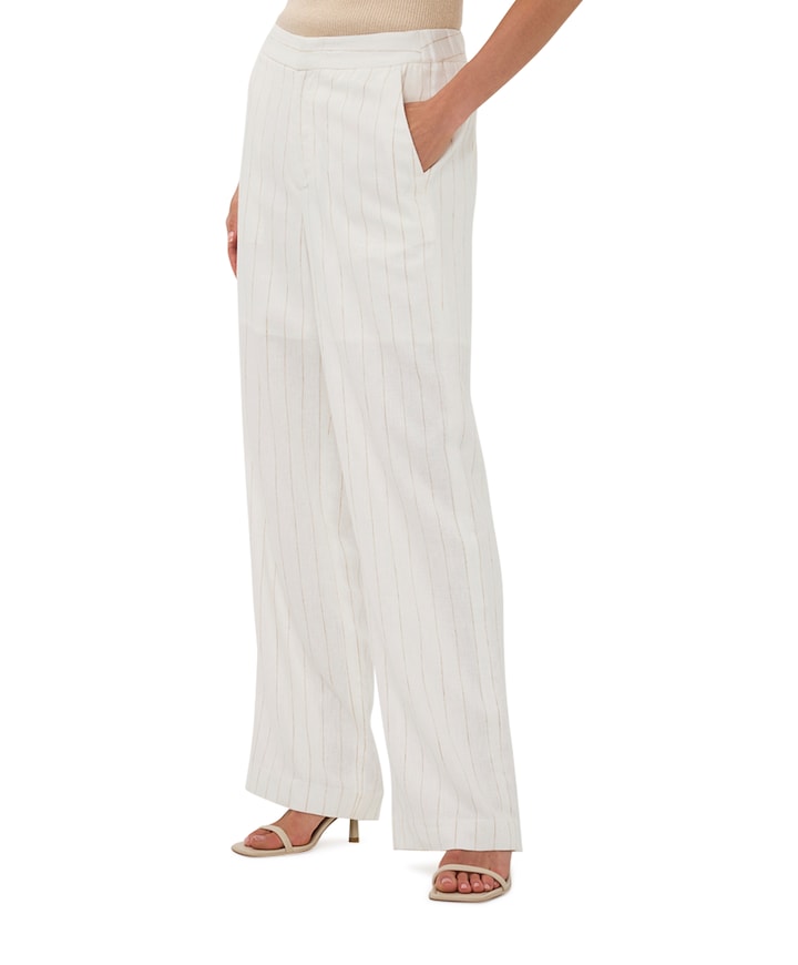 Linen striped dames broek ecru