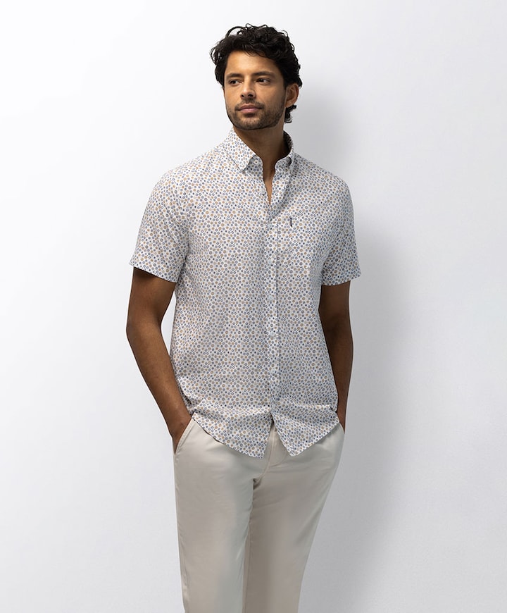 Heren overhemd korte mouw blauw