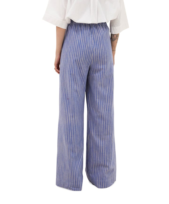 benji melange stripe dames broek blauw