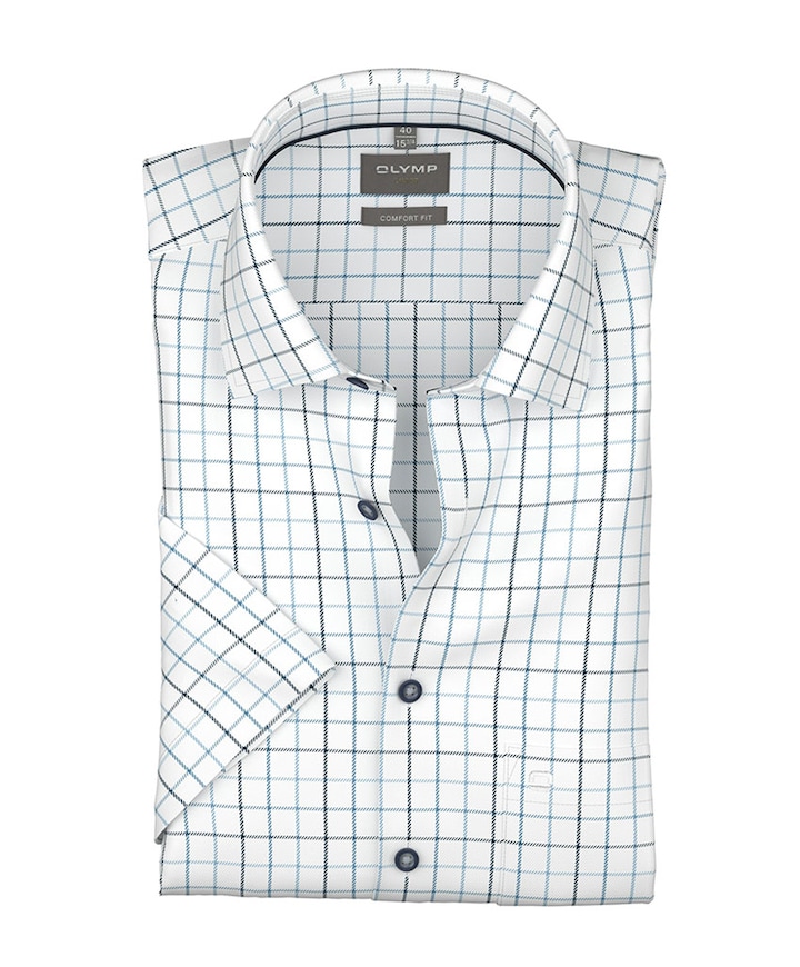 Heren overhemd korte mouw blauw