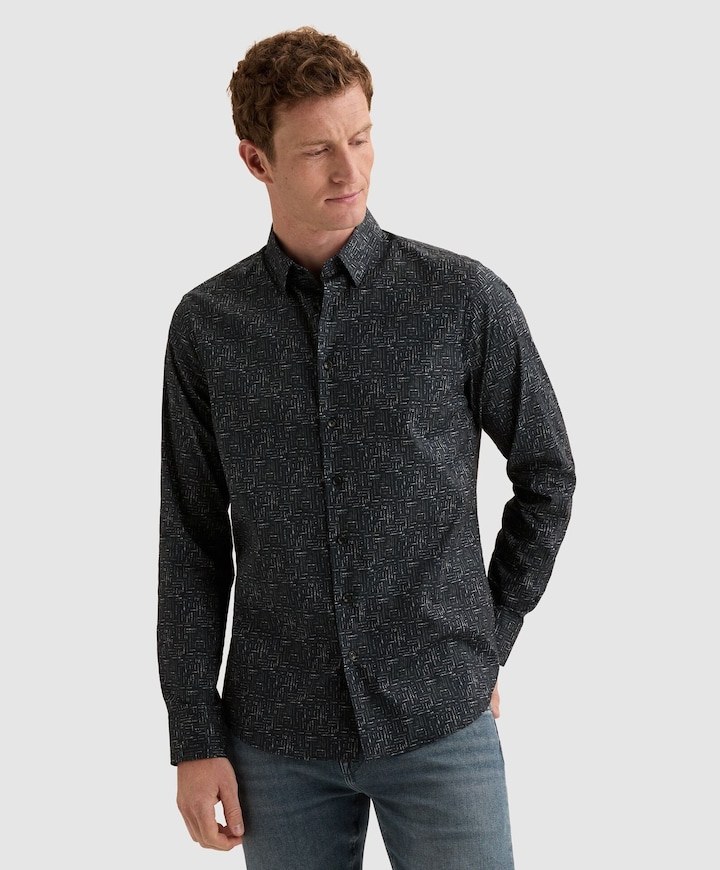 Heren overhemd lange mouw blauw