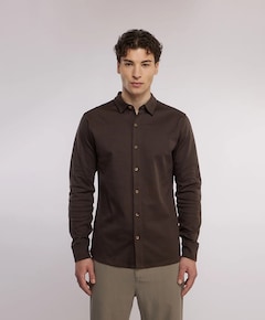 Heren overhemd lange mouw bruin