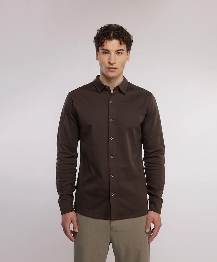 Heren overhemd lange mouw bruin