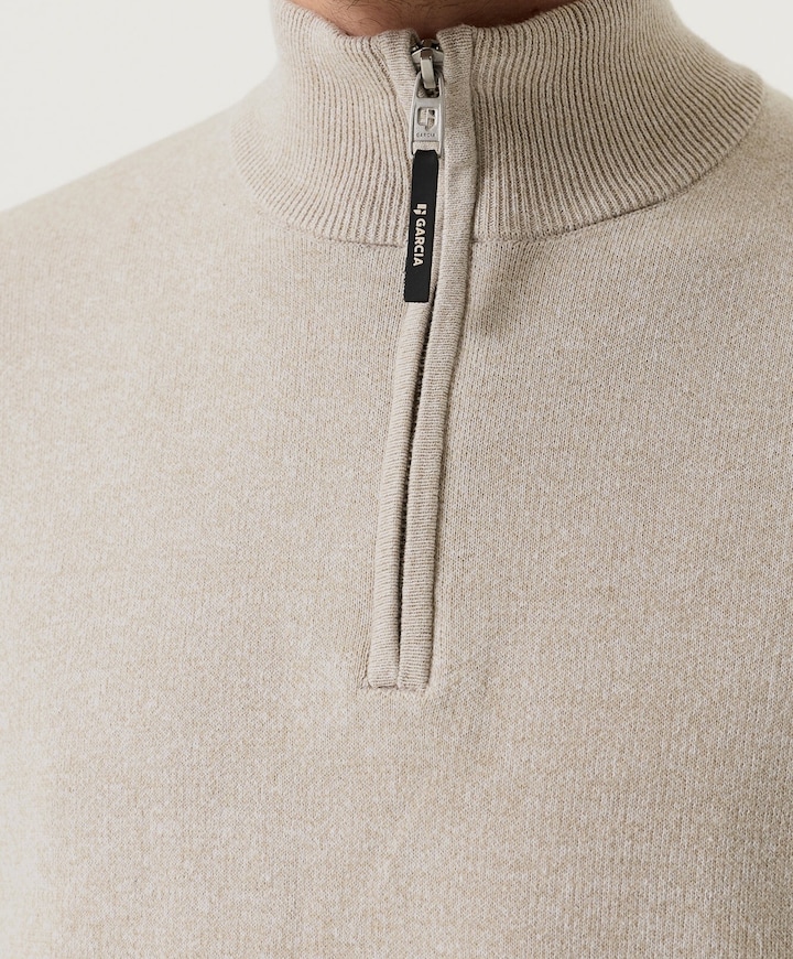 Heren trui met rits beige
