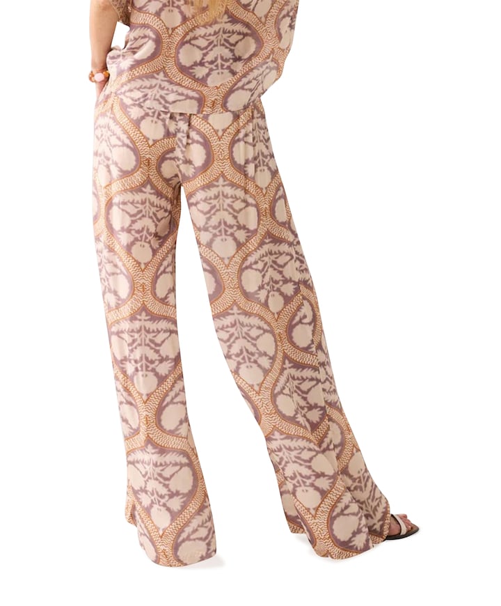 Art deco print dames broek beige