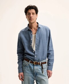 Heren overhemd lange mouw blauw