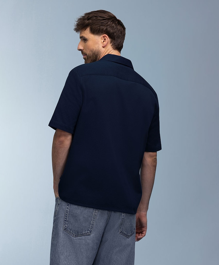 Heren overhemd korte mouw blauw