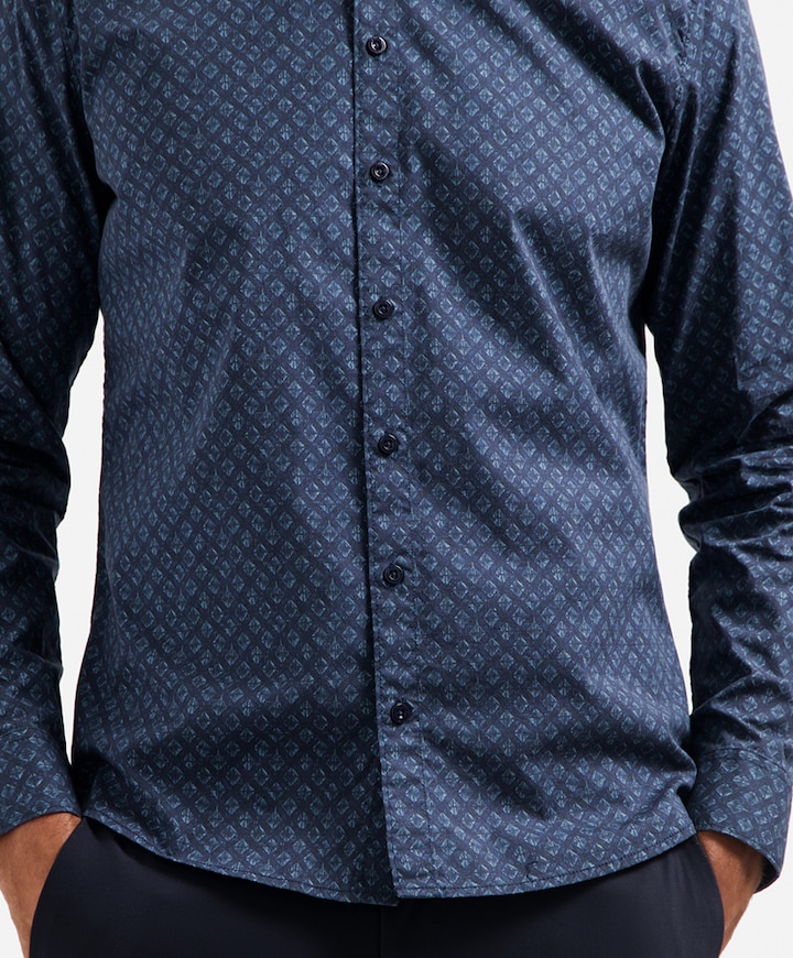 Heren overhemd lange mouw blauw