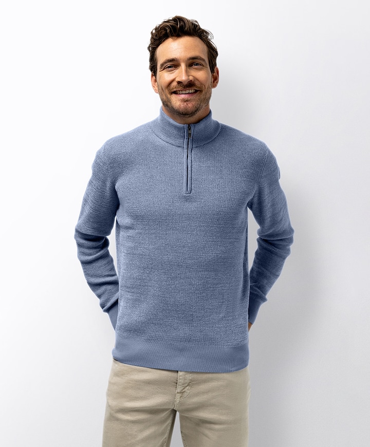 Heren trui met rits blauw
