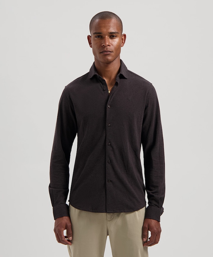 Heren overhemd lange mouw bruin