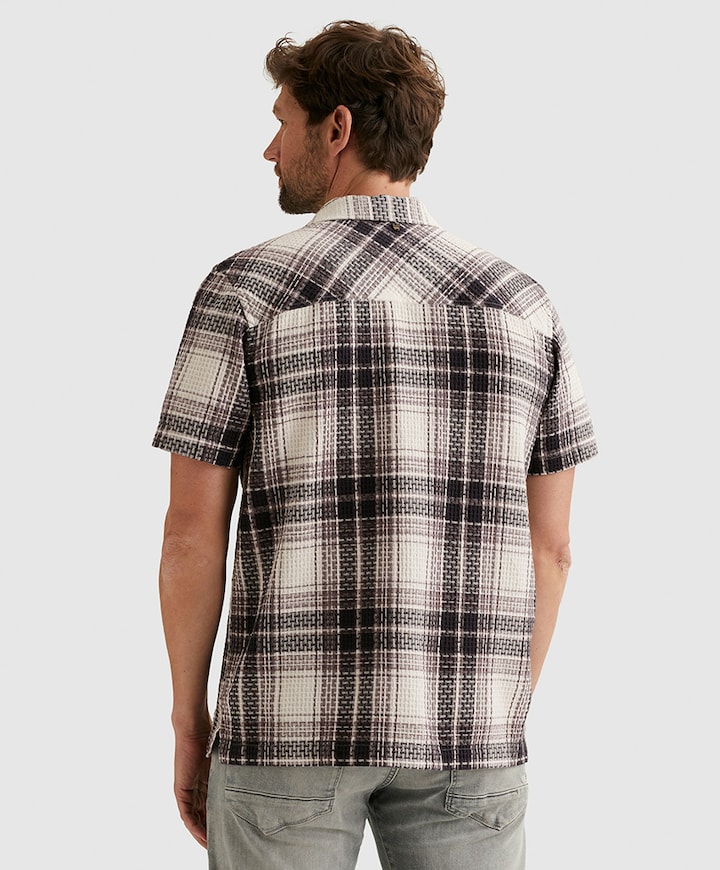 Heren overhemd korte mouw paars