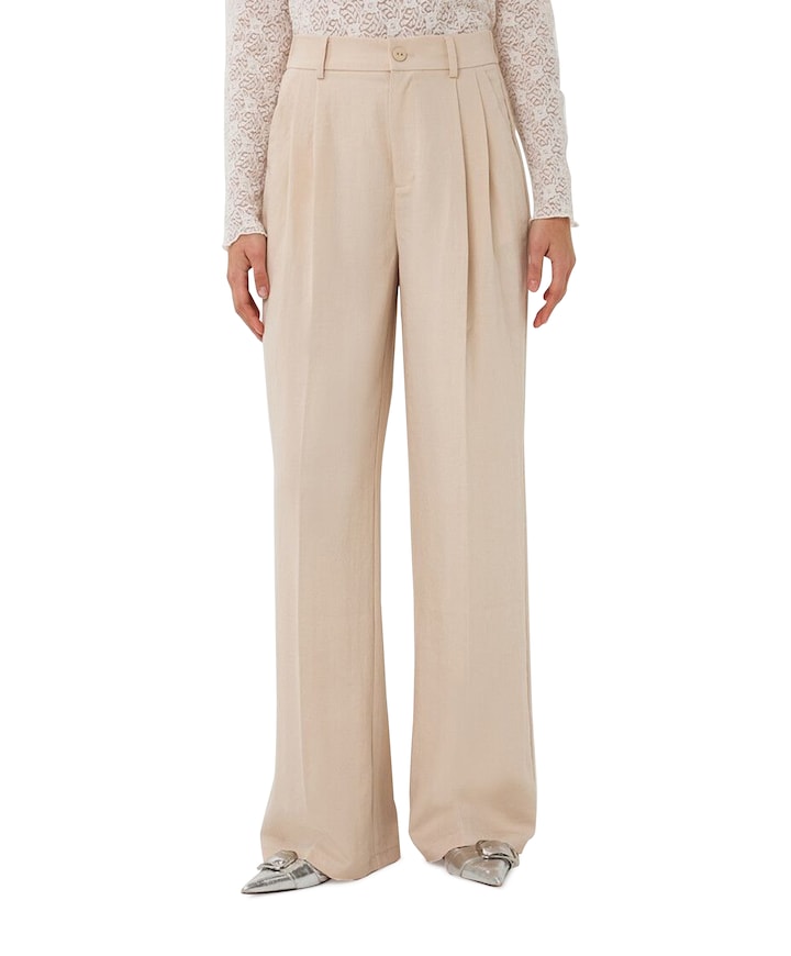 Fine crinkle dames broek beige