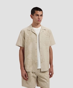 Heren overhemd korte mouw beige
