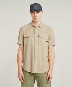 Heren overhemd korte mouw beige