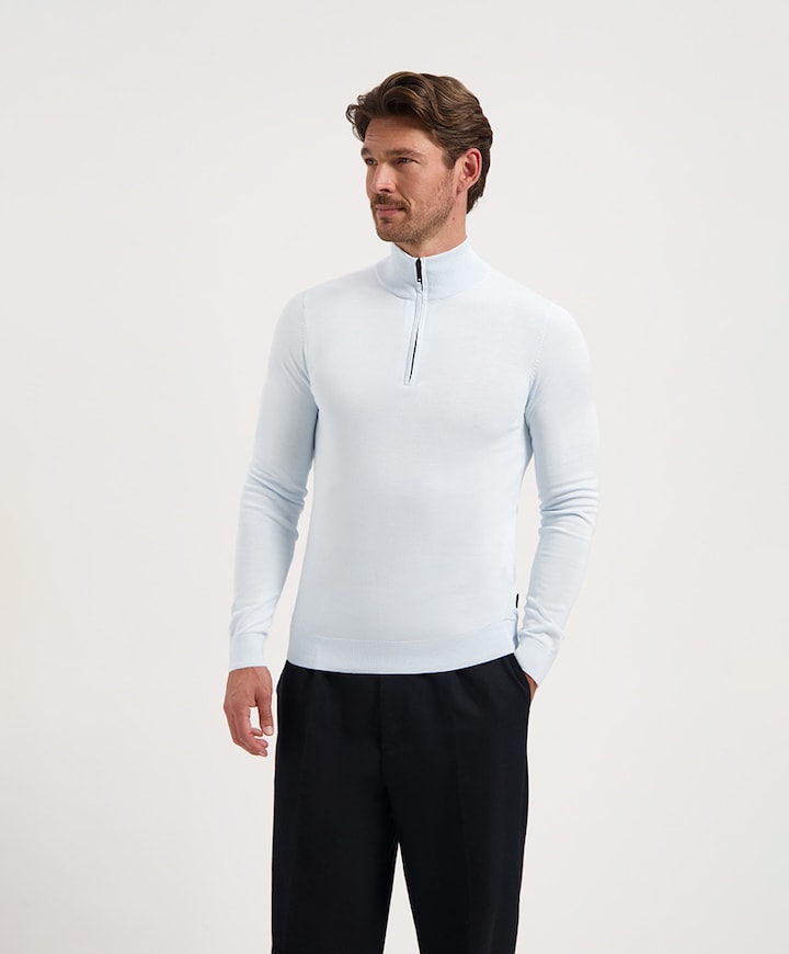 Heren trui met rits blauw