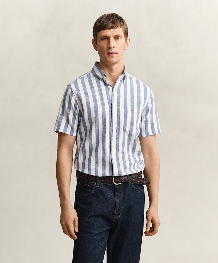 Heren overhemd korte mouw blauw