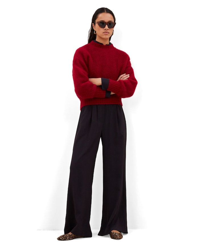 benji wide stripe dames broek bordeaux