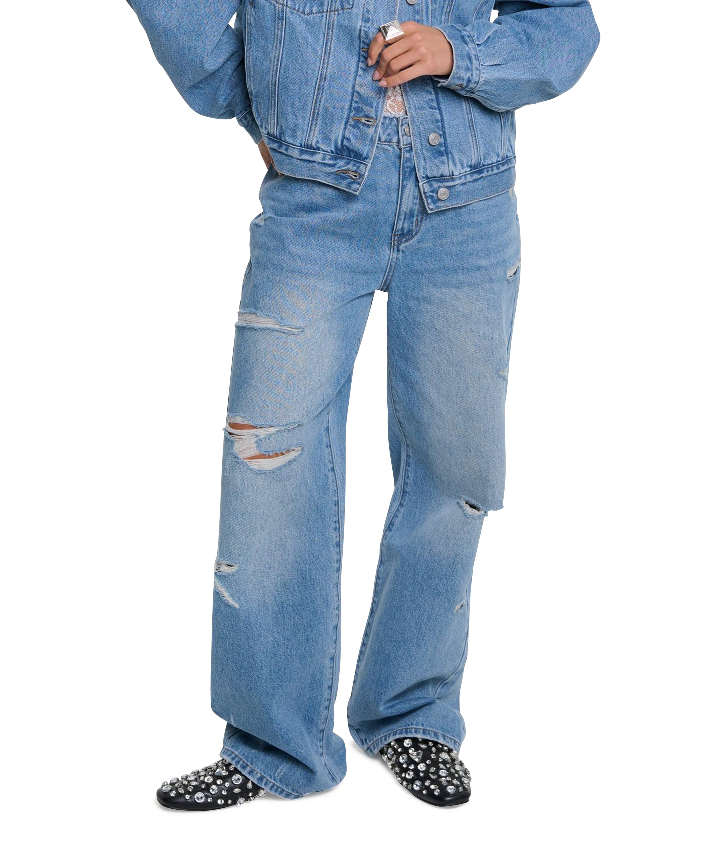 DAMAGED SOFT dames broek blauw