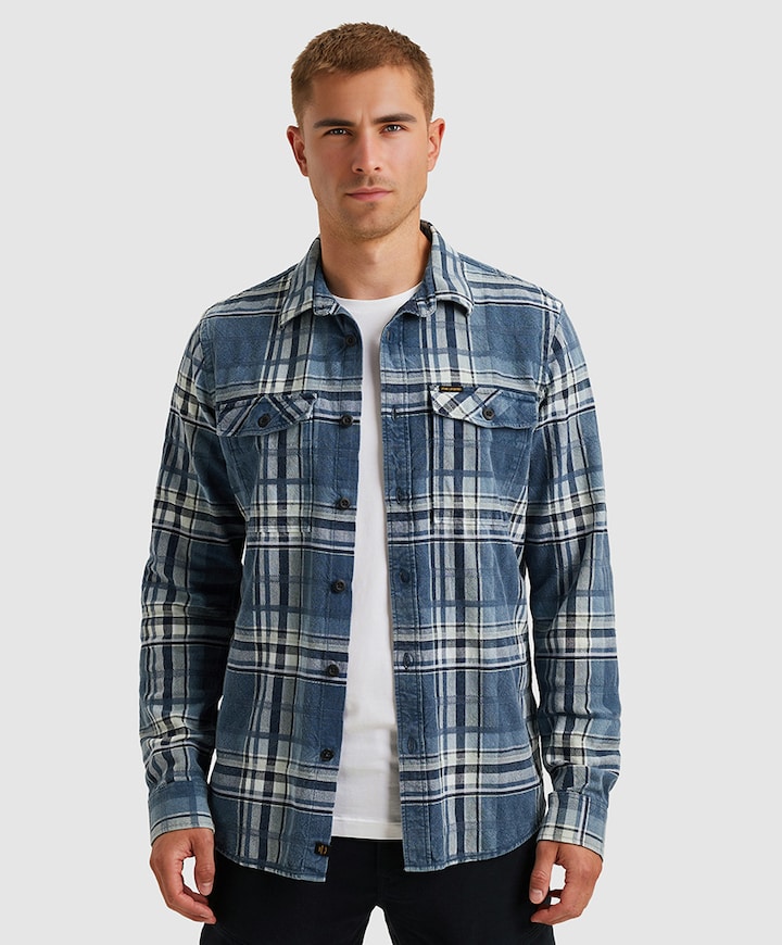 Heren overhemd lange mouw blauw