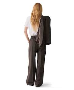 Wide leg Viscose blend stripe dames broek bruin