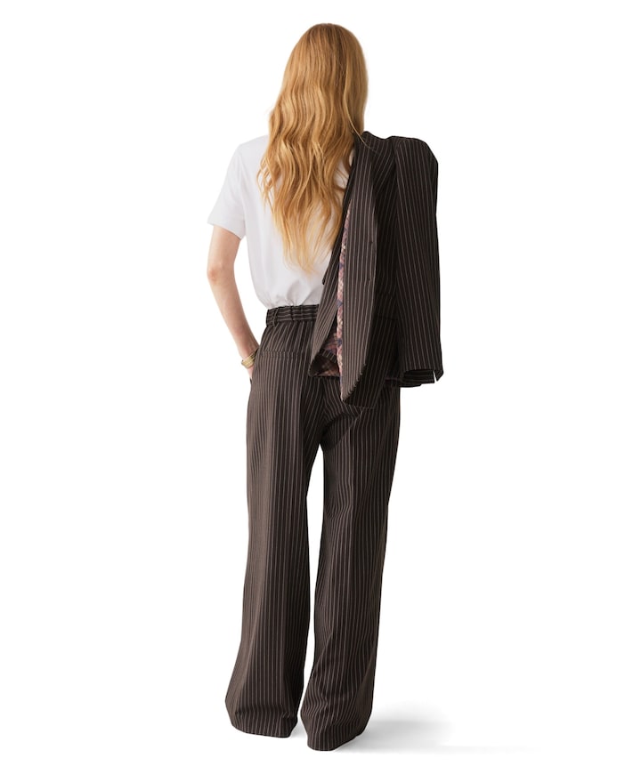 Wide leg Viscose blend stripe dames broek bruin