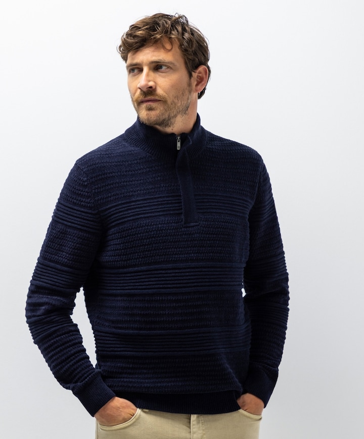 Heren trui met rits blauw