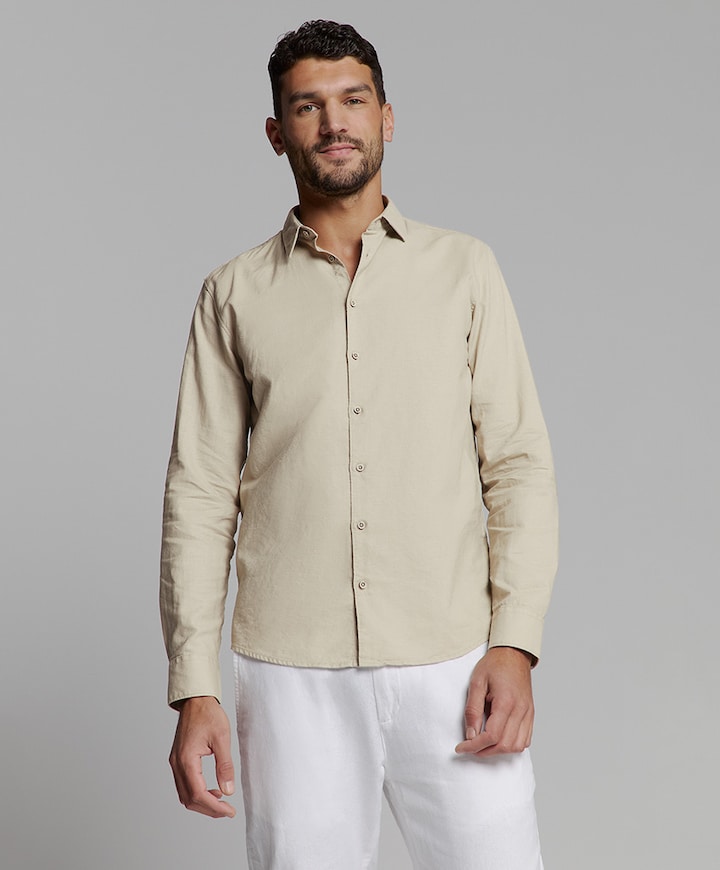 Overhemd lange mouw beige
