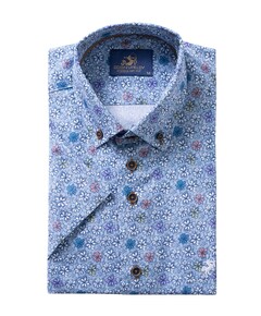 Heren overhemd korte mouw blauw