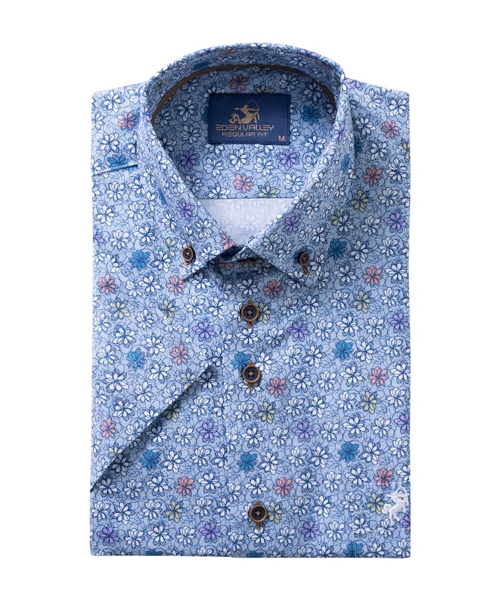 Heren overhemd korte mouw blauw