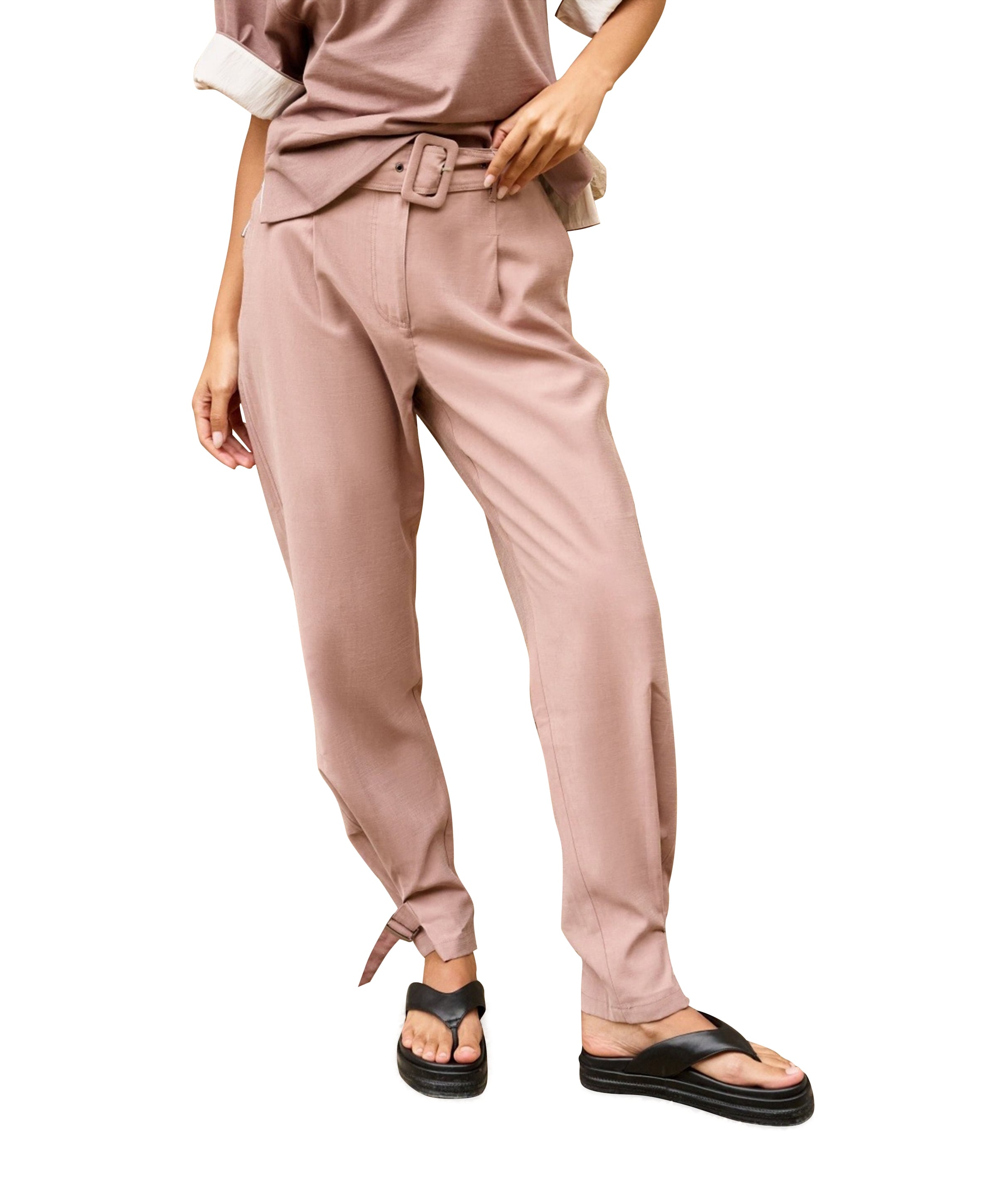 Broek met bandjes bij de zoom dames broek bruin